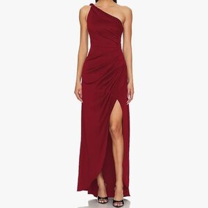 Capuffy One-Shoulder Bodycon Maxi Dress - Wine Red - Size L